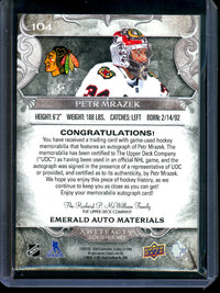 2024 Upper Deck Artifacts Petr Mrazek Emerald Autograph Materials /15 Blackhawks
