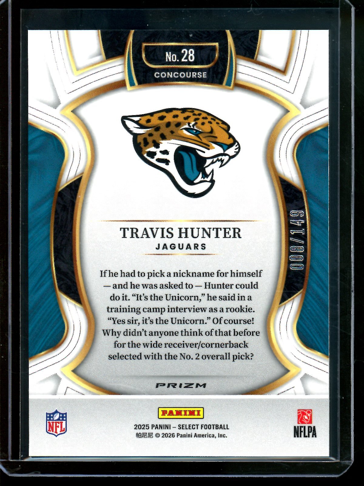2025 Panini Select Travis Hunter Maroon Rookie /149 Jaguars