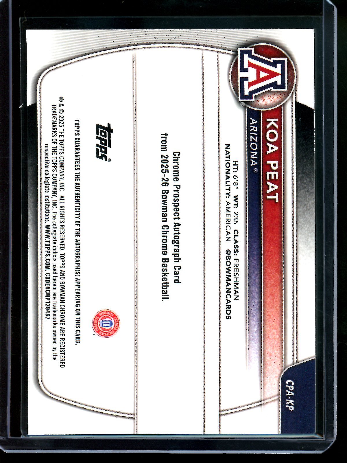 2025 Bowman U Sapphire Koa Peat Gold Refractor Autograph /50 Arizona