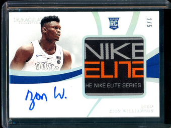 compare product 2019 Panini Immaculate Zion Williamson Tag Rookie Patch Autograph /5 Duke