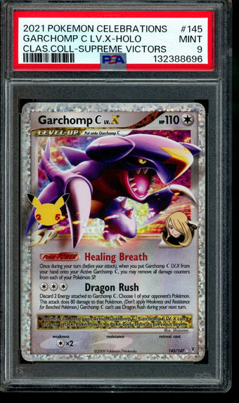 compare product 2021 Pokemon Celebrations Garchomp C LV. X Holo Classic Collection Supreme Victors #145 PSA 9