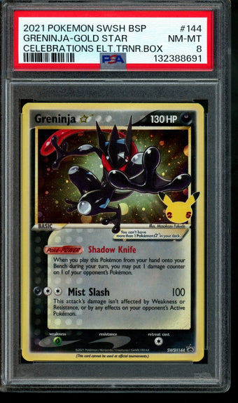 compare product 2021 Pokemon Celebrations Greninja Gold Star Elite Trainer Box SWSH144 Promo PSA 8