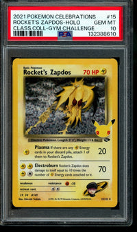 2025 Pokemon Celebrations Rocket's Zapdos Classic Collection Gym Challenge 15/132 PSA 10