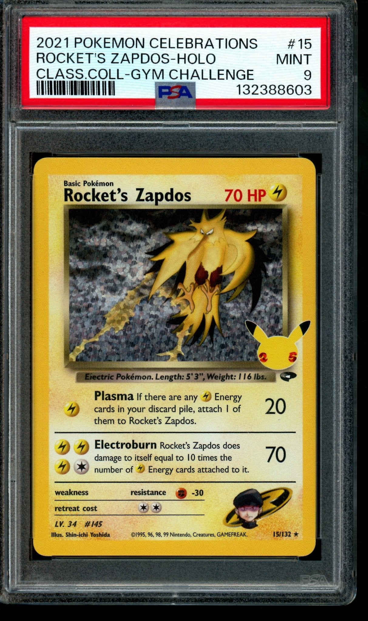 2021 Pokemon Celebrations Rocket's Zapdos Classic Collection Gym Challenge 15/132 PSA 9