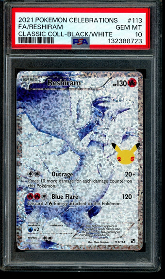 compare product 2021 Pokemon Celebrations Reshiram Classic Collection Black/White 113/114 PSA 10