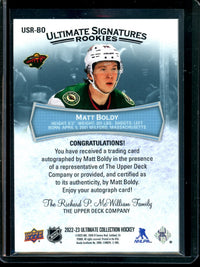 2023 Upper Deck Ultimate Matt Boldy Rookie Autograph #USR-B0 Wild