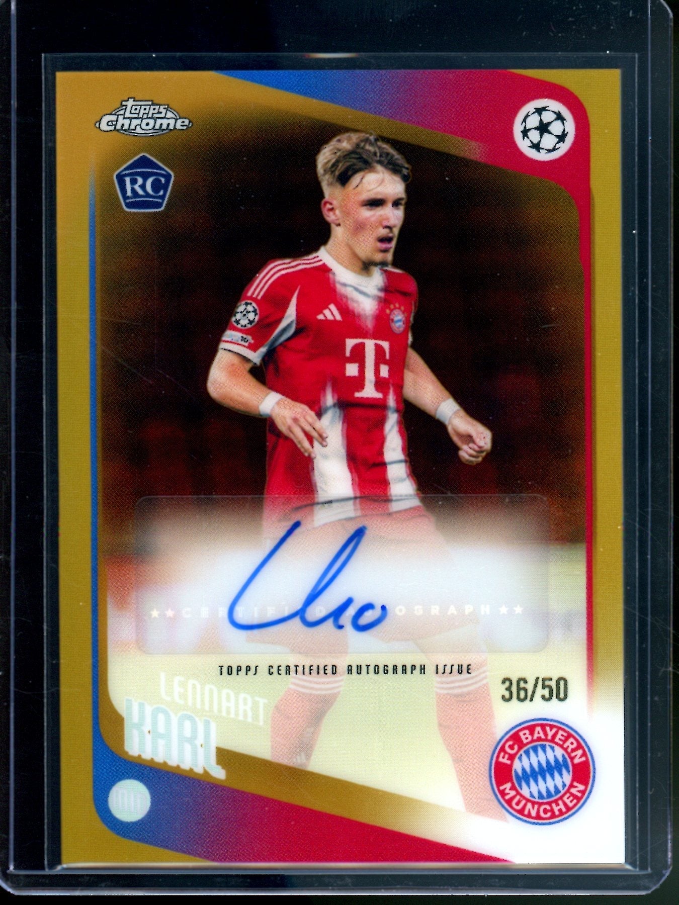 2026 Topps Chrome Lennart Karl True Gold Rookie Autograph /50 FC Bayern Munchen