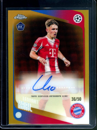 compare product 2026 Topps Chrome Lennart Karl True Gold Rookie Autograph /50 FC Bayern Munchen