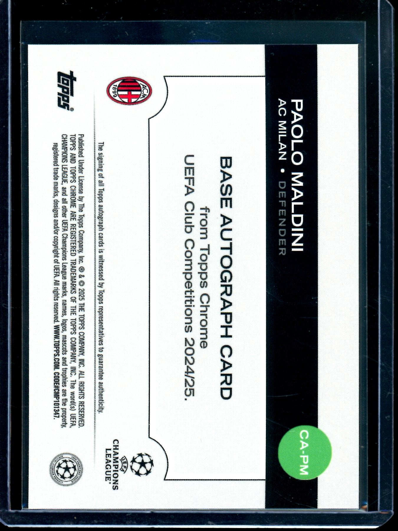 2025 Topps Chrome Paolo Maldini Purple Refractor Autograph /75 AC Milan