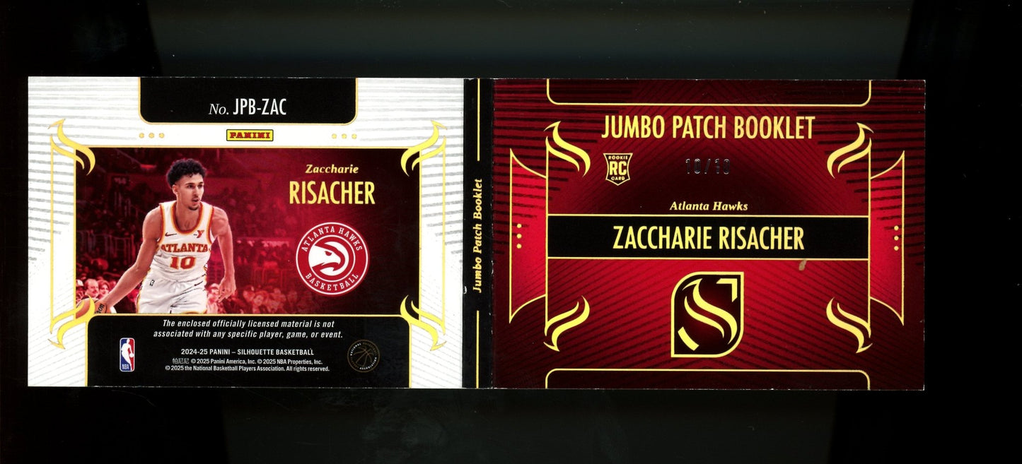 2024 Panini Silhouette Zaccharie Risacher Jumbo Rookie Patch Booklet /10 Hawks