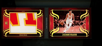 compare product 2024 Panini Silhouette Zaccharie Risacher Jumbo Rookie Patch Booklet /10 Hawks