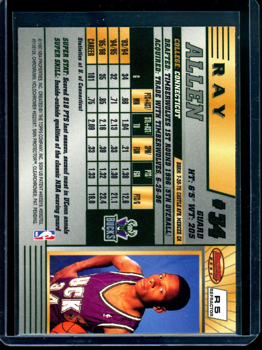 1997 Topps Bowmans Best Ray Allen Refractor Rookie #R5 Bucks