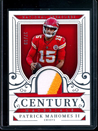 compare product 2025 Panini National Treasures Patrick Mahomes Century Materials /99 Chiefs
