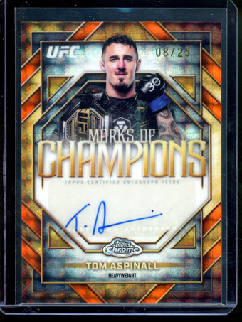 compare product 2026 Topps Chrome Tom Aspinall Marks of Champions Autograph Orange /25