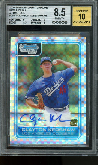 compare product 2006 Bowman Chrome Clayton Kershaw 1st X-Fractor Autograph /225 BGS 8.5/10 Dodgers