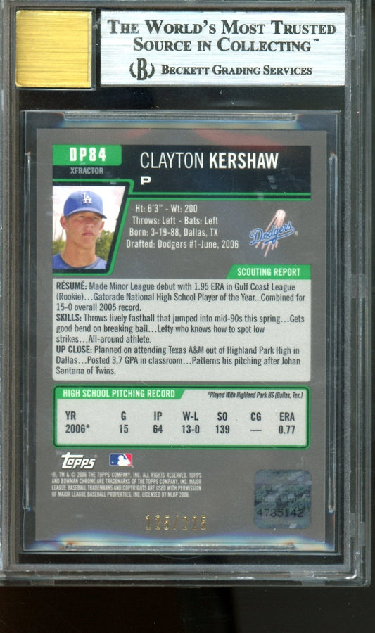 2006 Bowman Chrome Clayton Kershaw 1st X-Fractor Autograph /225 BGS 8.5/10 Dodgers