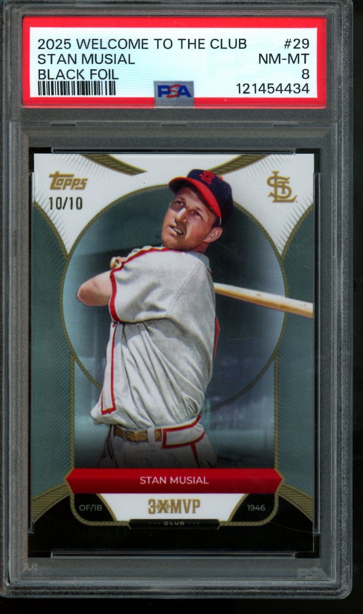 2025 Topps 3x MVP Stan Musial Black Foil /10 PSA 8 Cardinals