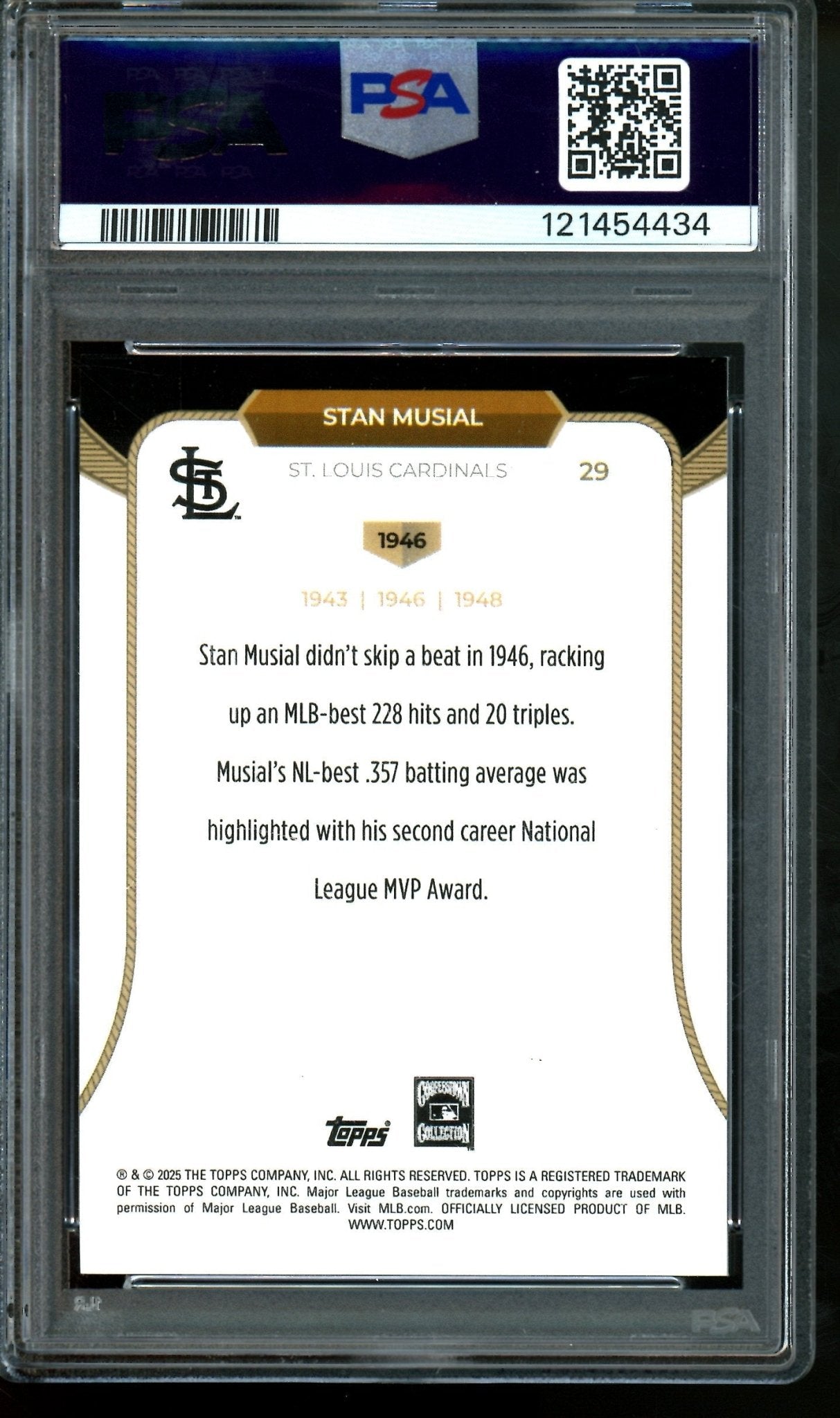 2025 Topps 3x MVP Stan Musial Black Foil /10 PSA 8 Cardinals