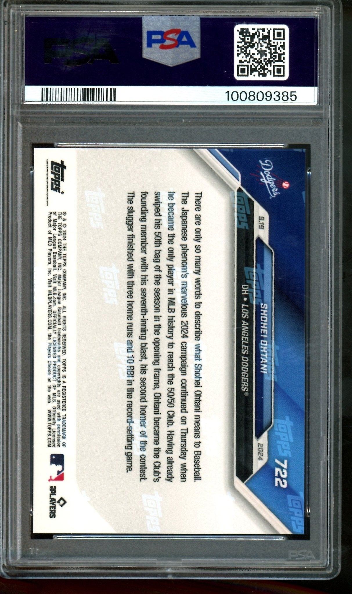 2024 Topps Now Shohei Ohtani 1st 50/50 Player #722 PSA 10 Dodgers