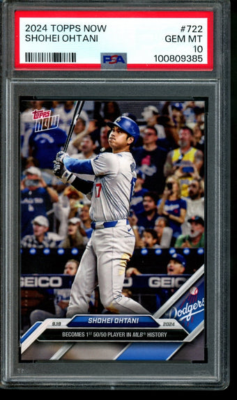 compare product 2024 Topps Now Shohei Ohtani 1st 50/50 Player #722 PSA 10 Dodgers