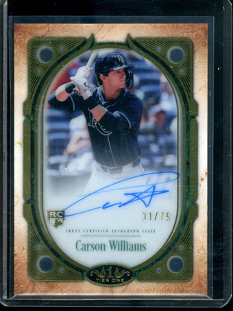 compare product 2026 Topps Tier One Carson Williams Clearly Perfect Autograph Rookie Card /75 Rays