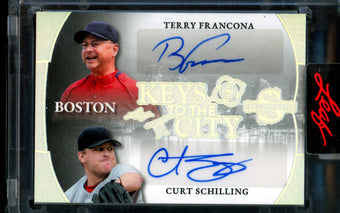 compare product 2025 Leaf Spectacular Terry Francona / Curt Schilling Dual Autograph Keys to the City /15 Red Sox