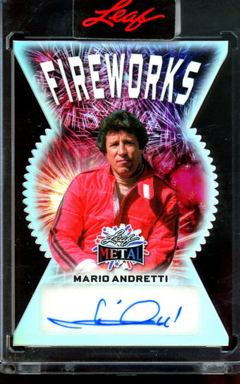 compare product 2026 Leaf Metal Mario Andretti Fireworks Refractor Autograph /7 Encased