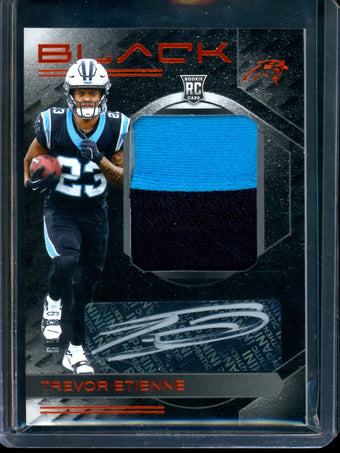 compare product 2025 Panini Black Trevor Etienne Silver Ink Rookie Patch Autograph /99 Panthers