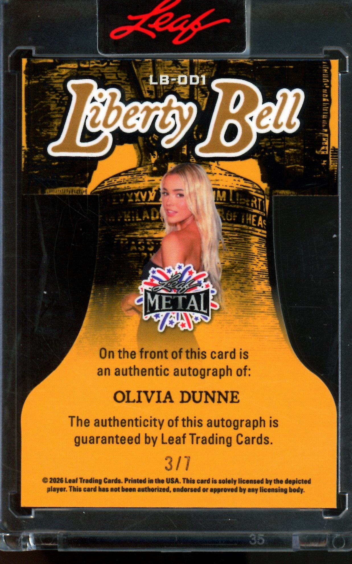 2026 Leaf Metal Olivia Dunne Liberty Bell Autograph /7 Encased