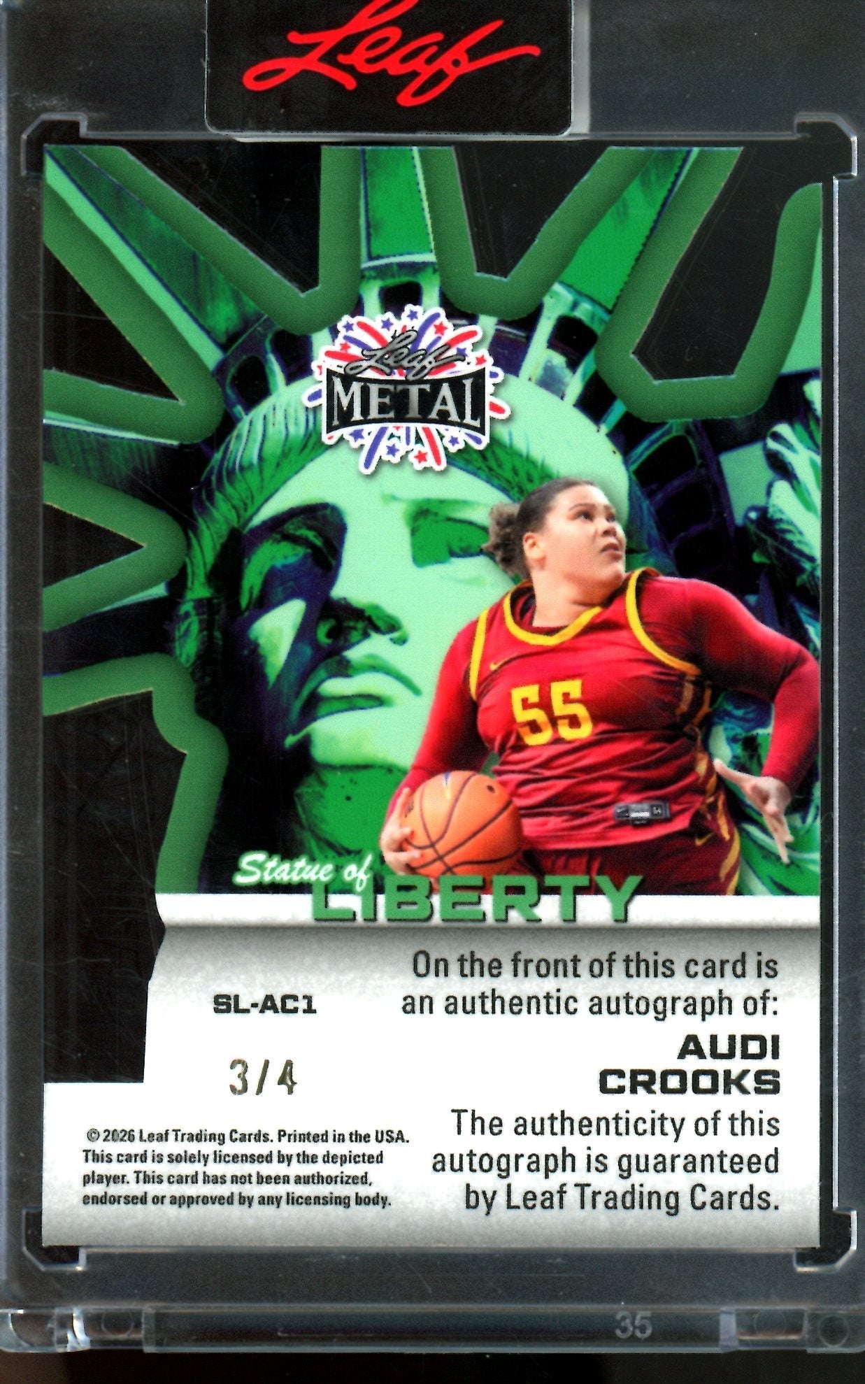2026 Leaf Metal Audi Crooks Statue of Liberty Autograph /4 Encased
