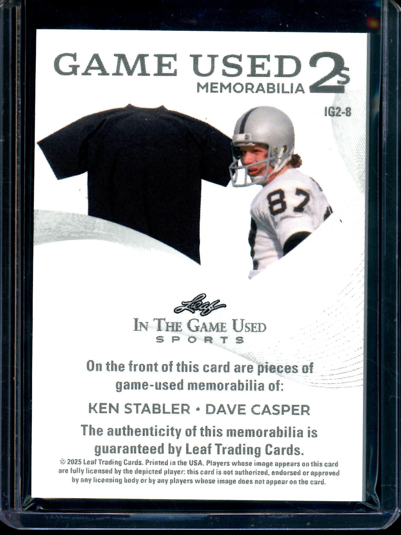 2025 Leaf In The Game Used Ken Stabler / Dave Casper Dual Relic /2 Raiders