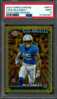 2024 Topps Chrome Ladd McConkey Radiating Rookies SP PSA 9 Chargers