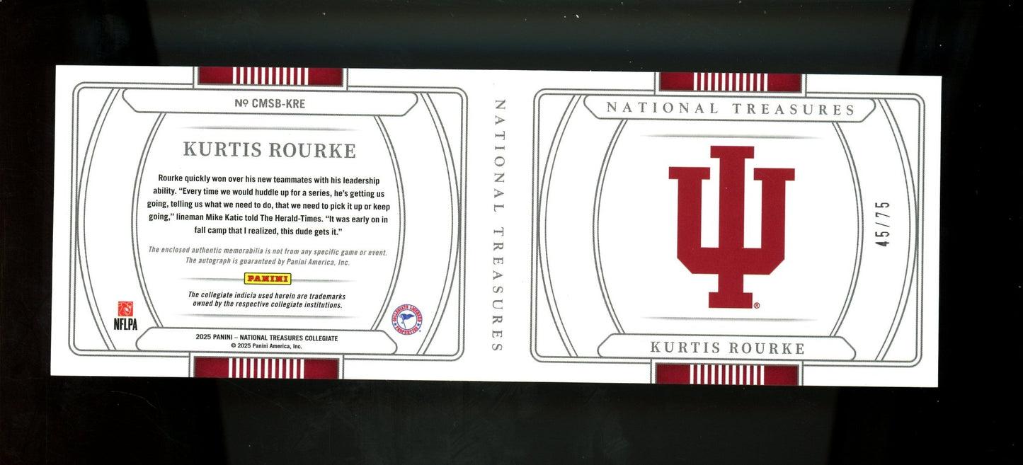 2025 Panini National Treasures Kurtis Rourke Patch Autograph Booklet /75 Hoosiers