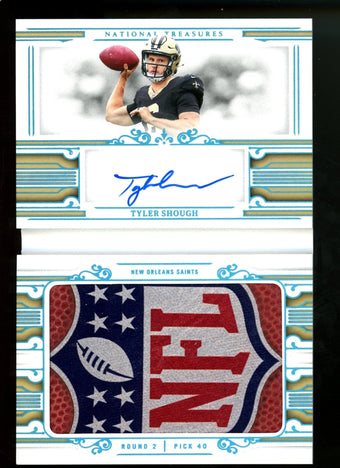 compare product 2025 Panini National Treasures Tyler Shough Rookie Jumbo Prime Signatures Booklet /10 Saints