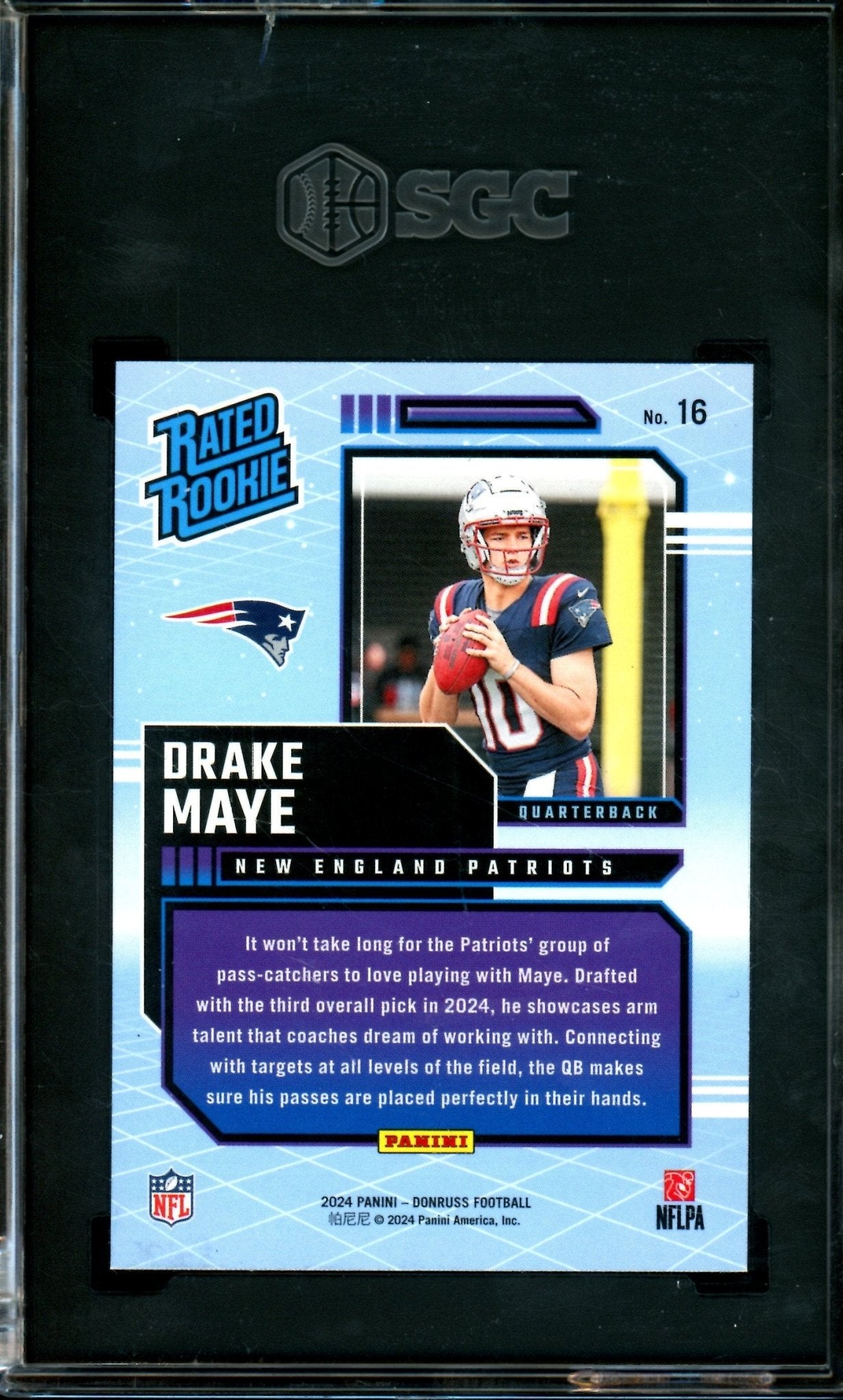 2024 Panini Donruss Drake Maye Retro Rated Rookie SGC 10 Patriots