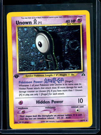 compare product 2001 Pokemon Neo Discovery Unown 1st Edition Holo 14/75
