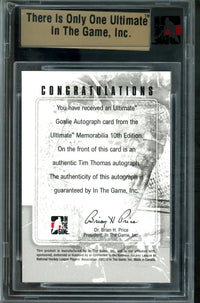 2010 In The Game Ultimate Tim Thomas Goalie Autograph /24 Bruins
