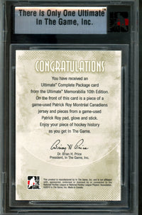 2010 In The Game Ultimate Patrick Roy Camplete Package Silver Memorabilia /9 Canadiens