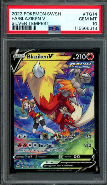 compare product 2022 Pokemon Silver Tempest Blaziken V #TG14 PSA 10