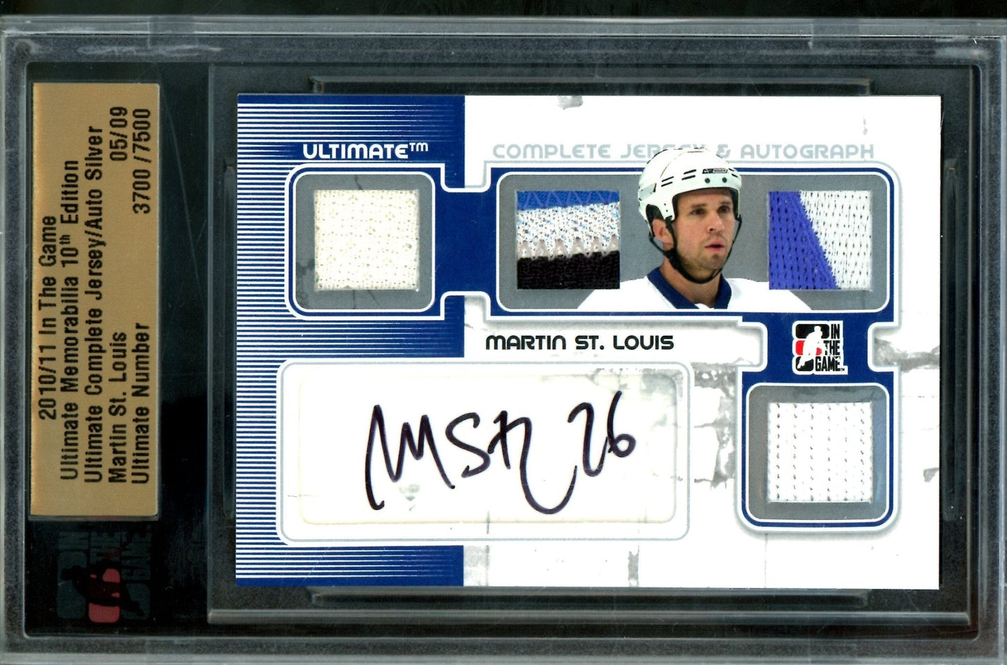 2010 In The Game Ultimate Martin St Louis Complete Jersey and Autograph /9 Lightning