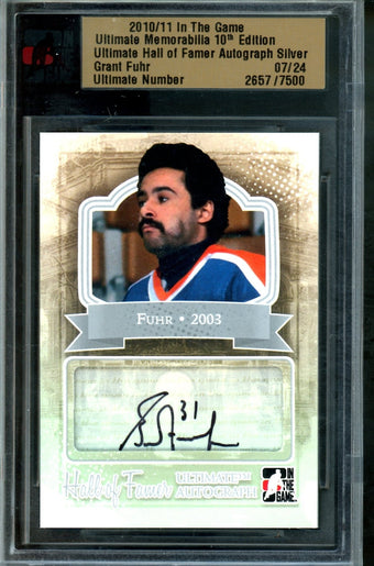 compare product 2010 In The Game Ultimate Grant Fuhr Hall of Famer Autograph Silver /24 Blues