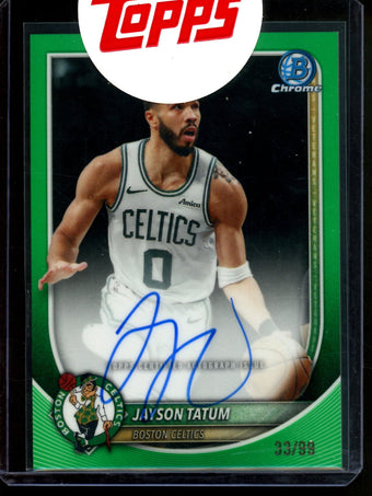 compare product 2025 Bowman Chrome Jayson Tatum Green Refractor Autograph /99 Sealed Celtics