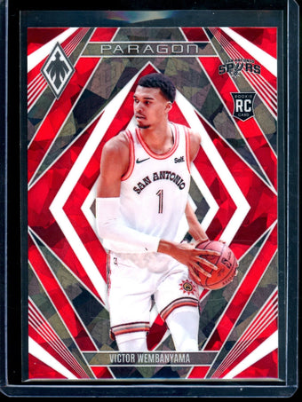 compare product 2024 Panini Phoenix Victor Wembanyama Paragon Red Cracked Ice Rookie Spurs