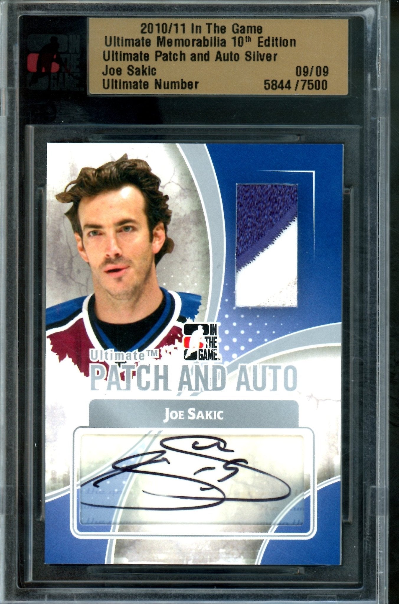 2010 In The Game Ultimate Joe Sakic Patch and Autograph Silver /9 Avalanche