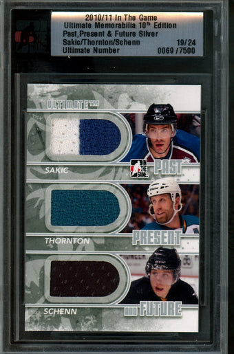 compare product 2010 In The Game Ultimate Sakic / Thornton / Schenn Past, Present, Future Silver Memorabilia /24