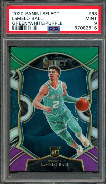 compare product 2020 Panini Select LaMelo Ball Green/White/Purple Rookie PSA 9