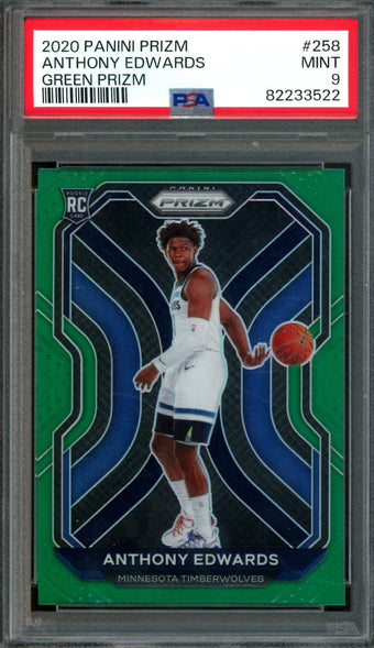 compare product 2020 Panini Prizm Anthony Edwards Green Rookie PSA 9 Timberwolves