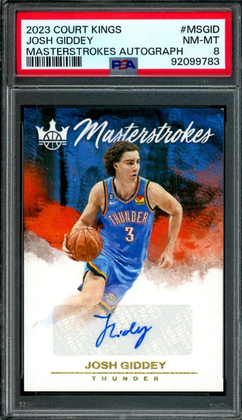 compare product 2023 Panini Court Kings Josh Giddey Masterstrokes Autograph PSA 8 Thunder / Bulls