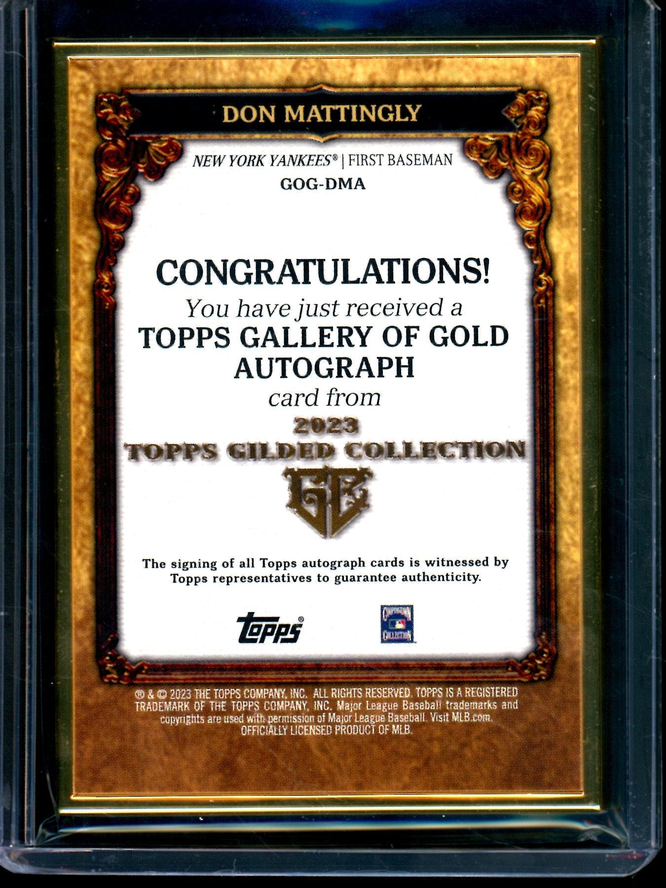 2023 Topps Gilded Collection  Don Mattingly Gold Frame Autograph /50 Yankees