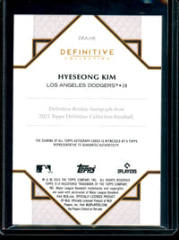 2025 Topps Definitive HyeSeong Kim Rookie Autograph /50 Dodgers